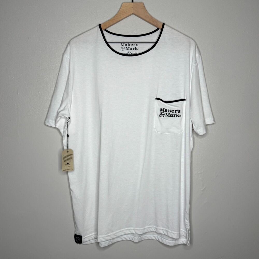 Maker's Mark Men's T-Shirt XL White Front‎ Pocket Basics Casual